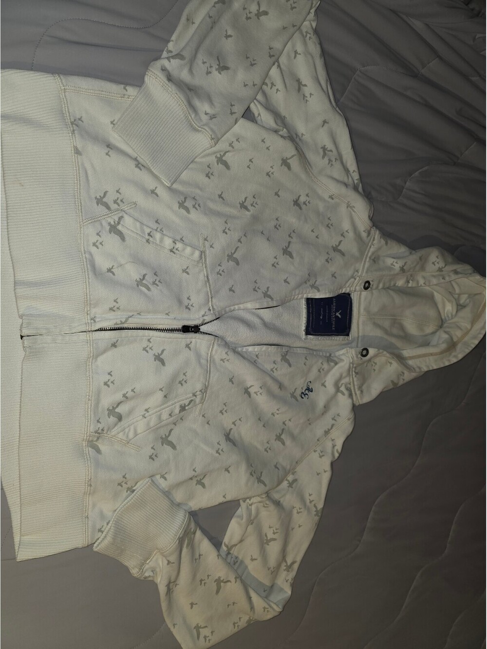 American Eagle Full Zip Hoodie Jacket Gray - blue Logo AE - Womens Size Large